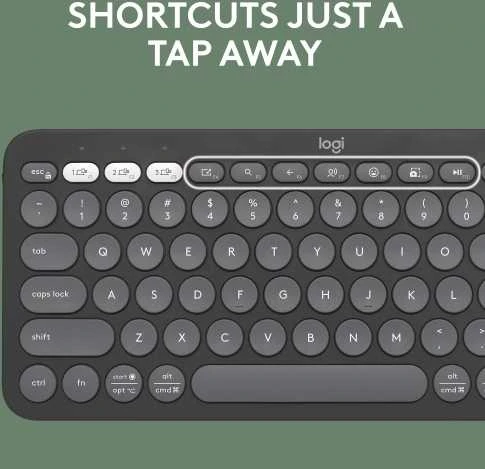 Belaidė klaviatūra Logitech PEBBLE KEYS 2 K380S, Grafito spalvos, Išdėstymas: US tarptautinis (Qwerty)
