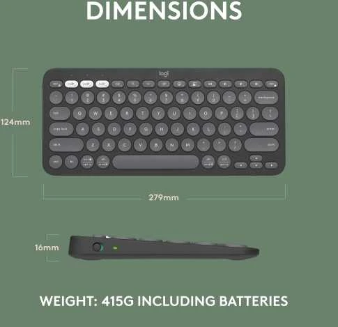 Belaidė klaviatūra Logitech PEBBLE KEYS 2 K380S, Grafito spalvos, Išdėstymas: US tarptautinis (Qwerty)