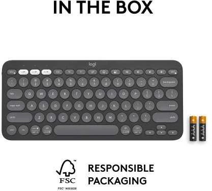 Belaidė klaviatūra Logitech PEBBLE KEYS 2 K380S, Grafito spalvos, Išdėstymas: US tarptautinis (Qwerty)