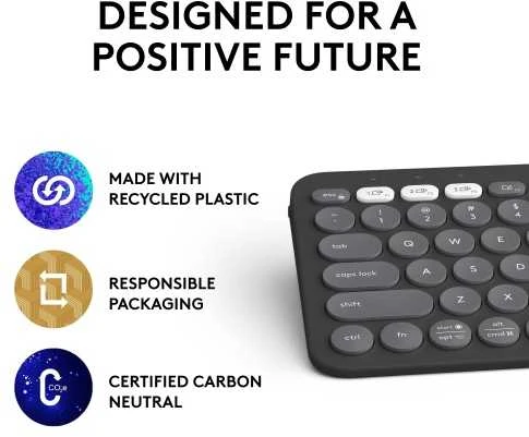 Belaidė klaviatūra Logitech PEBBLE KEYS 2 K380S, Grafito spalvos, Išdėstymas: US tarptautinis (Qwerty)