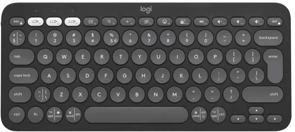 Belaidė klaviatūra Logitech PEBBLE KEYS 2 K380S, Grafito spalvos, Išdėstymas: US tarptautinis (Qwerty)