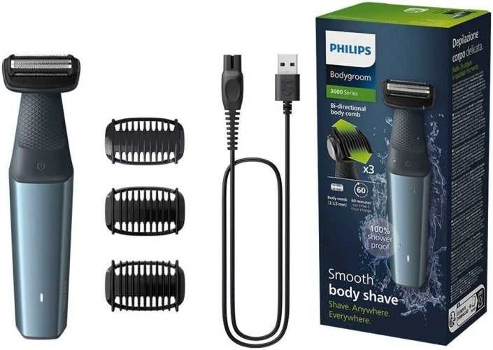 Plaukų skutimo mašinėlė visam kūnui Philips BG3027/05, belaidė, atspari vandeniui, Juodos ir mėlynos spalvos