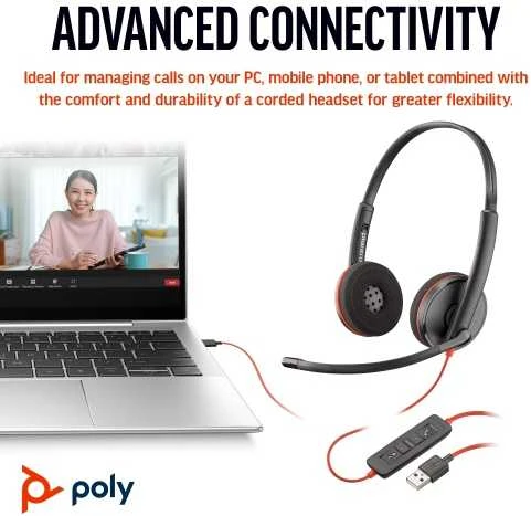 Hewlett Packard (HP) HP Poly Blackwire 3220 stereo USB-C ausinės + USB-C/A adapteris