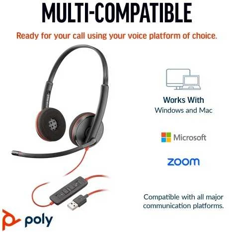 Hewlett Packard (HP) HP Poly Blackwire 3220 stereo USB-C ausinės + USB-C/A adapteris
