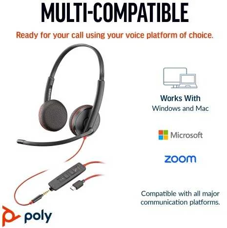 Hewlett Packard (HP) HP „Poly Blackwire 3225“ stereo USB-C ausinės + 3,5 mm kištukas + USB-C/A adapteris (didmeninė prekyba) (209747-201/209751-201)