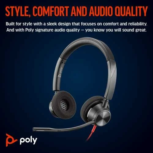 Hewlett Packard (HP) HP Poly Blackwire 3320 stereofoninis Microsoft Teams sertifikuotas USB-C Ausinės +USB-C/A adapteris