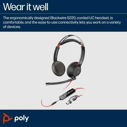 Poly Blackwire 5220 ausinės su valdymo pulteliu