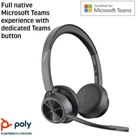 HP Poly Voyager 4320“ „Microsoft Teams“ sertifikuotos belaidės ausinės (be įkrovimo stovo) | juodos