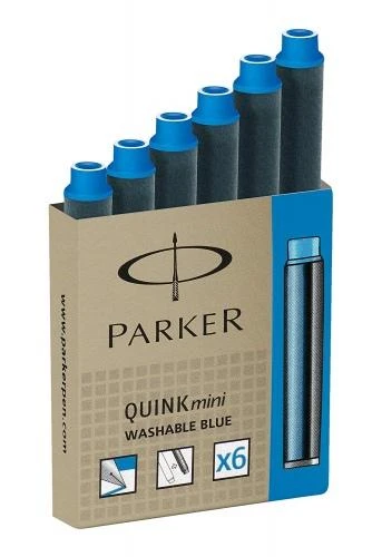 Rašalo kapsulės Parker, trumpos, mėlynos (6 vnt.)