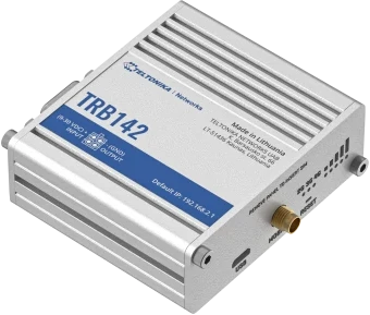 Šakotuvas Teltonika TRB142003000 Šliuzas, 2G/3G/4G LTE (1 kategorija), aprūpintas RS232 nuosekliajam ryšiui | Teltonika | LTE šliuzas | TRB142 | Nėra „Wi-Fi“ | Ethernet LAN (RJ-45) jungtys 0 | Tinklo ryšio palaikymas: ne | MU-MiMO: ne | 2G/3G/4G | Antenos tipas: 1 x SMA, skirtas LTE | 1 x virtuali tinklo sąsaja per mikro USB