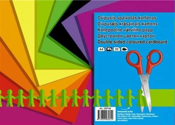 Dvipusis spalvotas kartonas SMLT, A4, 8 lapai, 190 g/m²