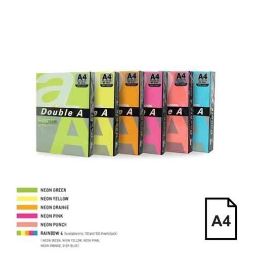 Spalvotas Neon popierius Double A, 75g, A4, 500 lapų, Rainbow 4, 5 Neon spalvų