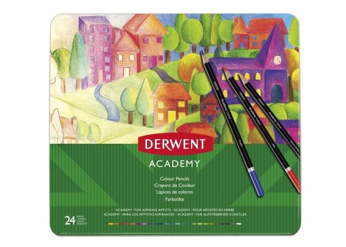 Spalvotų pieštukų rinkinys Derwent Academy, 24 spalvų, metalinėje dėžutėje