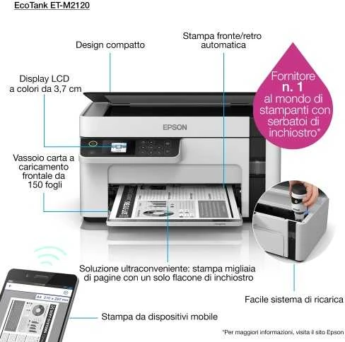 Epson | Daugiafunkcinis compact spausdintuvas | EcoTank M2120 | Inkjet | Mono | A4 | Wi-Fi | Baltas