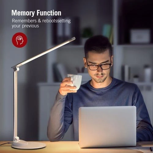 Taotronics Sidabrinis 5 lygių pritemdoma aliuminio LED lempa su 5 spalvų temperatūromis ir USB prievadu