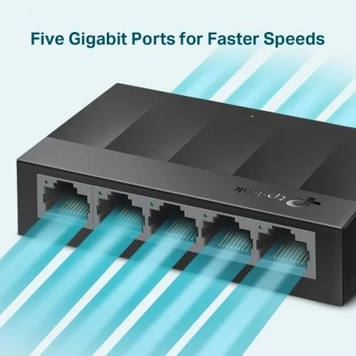 Šakotuvas TP-LINK LiteWave 5 prievadų gigabito darbalaukio komutatorius su 5 gigabito RJ45 prievadais, plieniniame korpuse