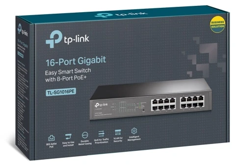 TP-Link TL-SG1016PE 16-Port Gigabit Easy Smart PoE Šakotuvas su 8-Port PoE+