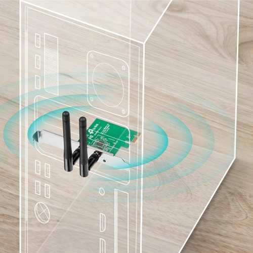 TP-LINK 300MBit/s WLAN-N PCI Express adapteris Atheros-Chipsatz 2T2R 2,4GHz 802.11b/g/n 2 nuimamos antenos