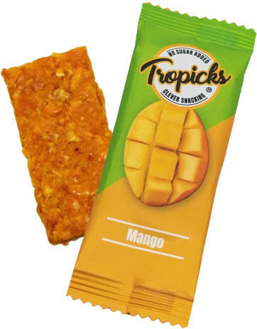 Tropicks mangų batonėlis su pakuotės atvaizdu