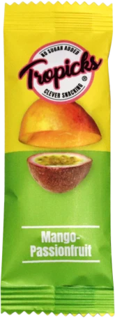Tropicks Džiovintų mangų, pasiflorų batonėlis, 20 g