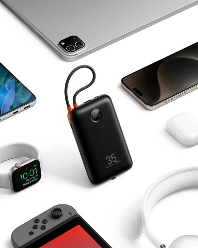 Nešiojamoji baterija Veger K2 (W2068) PD QC3.0 35W 20000 mAh su integruotais C tipo laidais / Lightning juodas