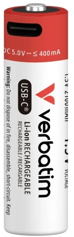 Verbatim 30249 USB-C Įkraunamos baterijos Li-ion AA 2100mAh (4 vnt pakuotėje)