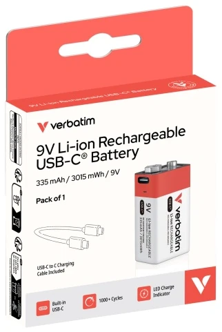 Verbatim 30251 USB-C Įkraunama baterija Li-ion 9V 335mAh (1 vnt pakuotėje)