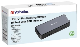 Verbatim USB-C Pro prijungimo stotelė CDS-15SSD, 15 prievadų: SSD, USB A/C, HDMI, DP, garso, SD+Micro SD, RJ45