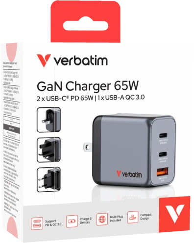 Verbatim GNC-65 GAN CHARGER 3 PORT 65W/U