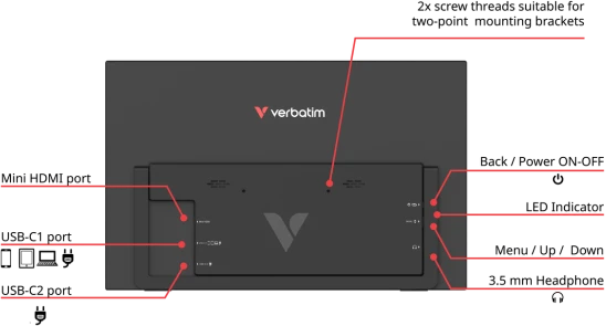 Nešiojamas monitorius Verbatim LIGHT 15.6″ FHD juodos spalvos 32401