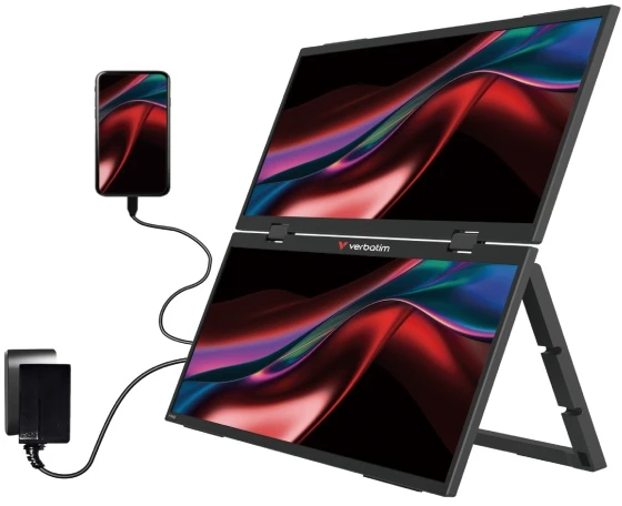 Verbatim 32403 Dual Nešiojamas monitorius 15.6'' × 2 IPS FHD 1920x1080 10ms 250cd/m2 60Hz, Juoda