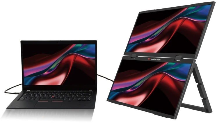 Verbatim 32403 Dual Nešiojamas monitorius 15.6'' × 2 IPS FHD 1920x1080 10ms 250cd/m2 60Hz, Juoda