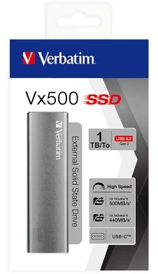 Verbatim 47444 Vx500 Išorinis kietasis diskas SSD 1TB, USB-C 3.2 Gen 2, Sidabrinis