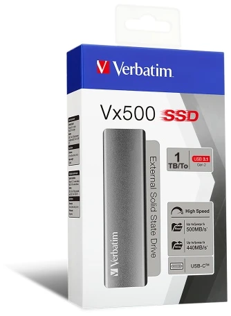 Verbatim 47444 Vx500 Išorinis kietasis diskas SSD 1TB, USB-C 3.2 Gen 2, Sidabrinis