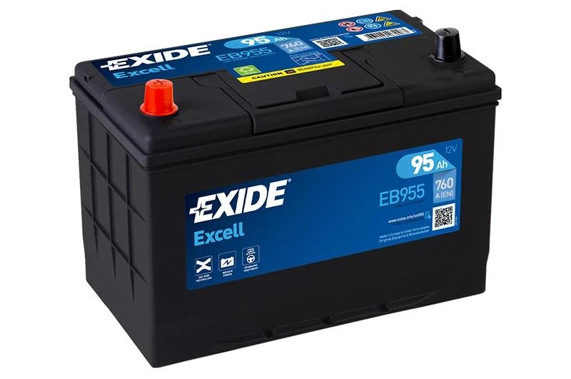 Exide Excell EB955 akumuliatorius su raudonu poliaus dangteliu