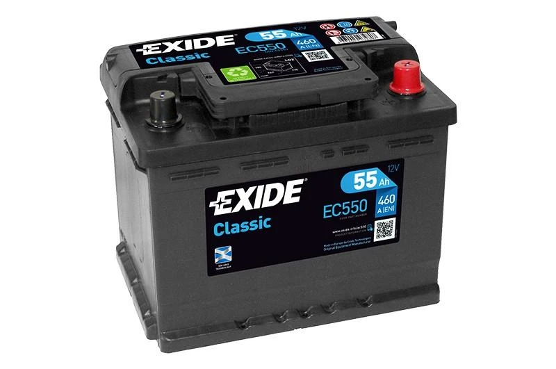 Exide EC550 akumuliatorius su techniniais lipdukais