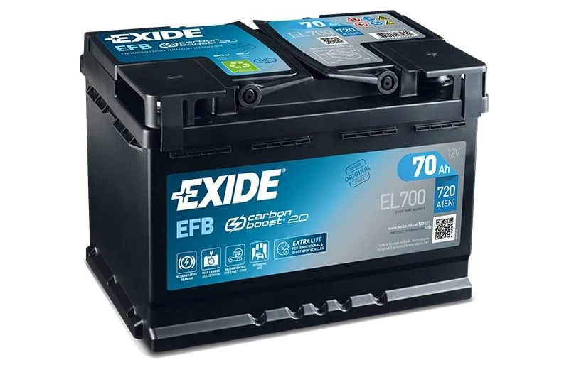 Exide EL700 EFB akumuliatorius su techninėmis specifikacijomis