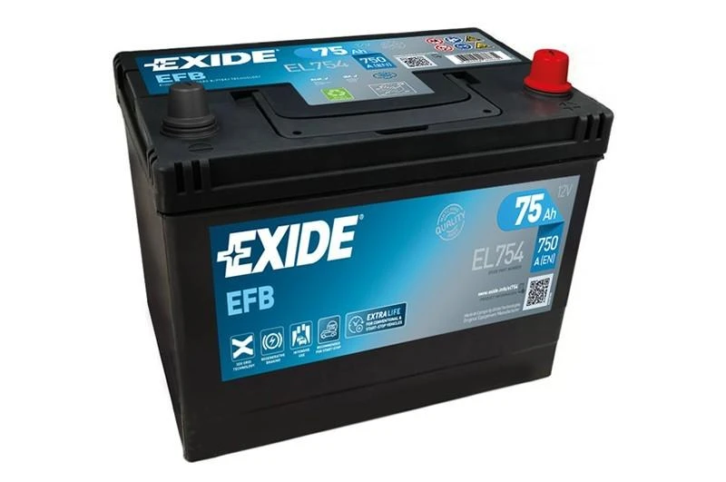 Exide EFB akumuliatorius 75Ah 750A - kampinis vaizdas