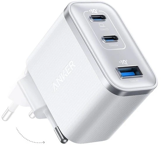 Įkroviklis Anker Nano (70W, 3 lizdai) baltas su 1,5 m. USB-C kabeliu
