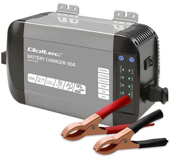 Qoltec Smart Monolith įkroviklis (51955) 12V, 30A skirtas LiFePO4, AGM, GEL, SLA akumuliatoriams