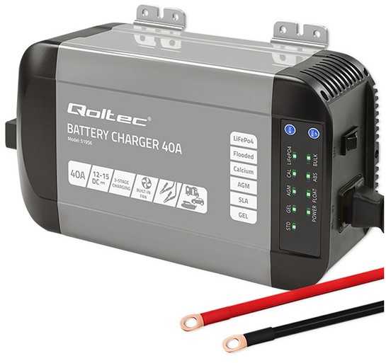 Qoltec Smart Monolith įkroviklis (51956) 12V, 40A skirtas LiFePO4, AGM, GEL, SLA akumuliatoriams