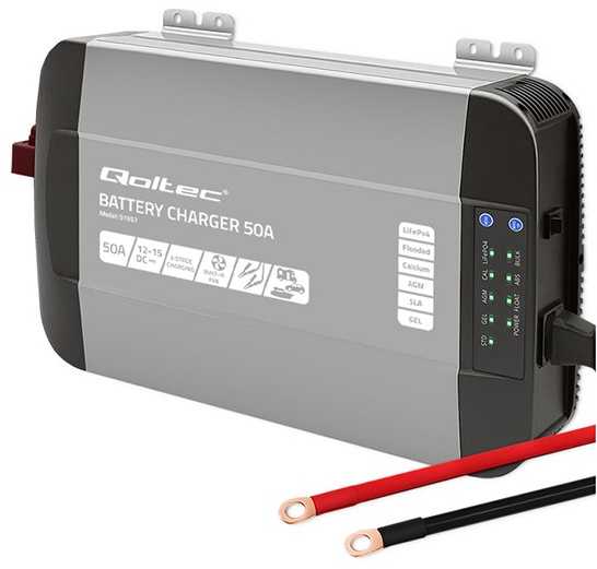 Qoltec Smart Monolith įkroviklis (51957) 12V, 50A skirtas LiFePO4, AGM, GEL, SLA akumuliatoriams