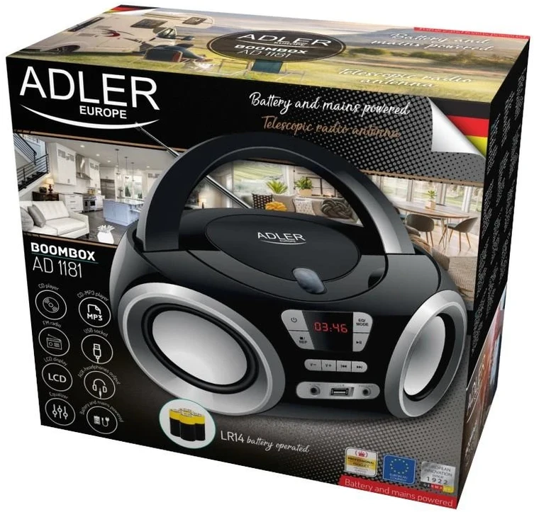 Adler | CD grotuvas | AD 1181 | Garsiakalbiai | USB jungtis