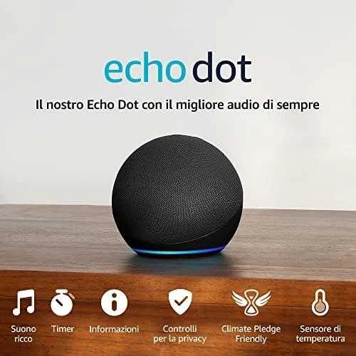 Amazon Echo Dot (5. Gen) nešiojama išmanioji kolonėlė, Medžio anglies spalvos