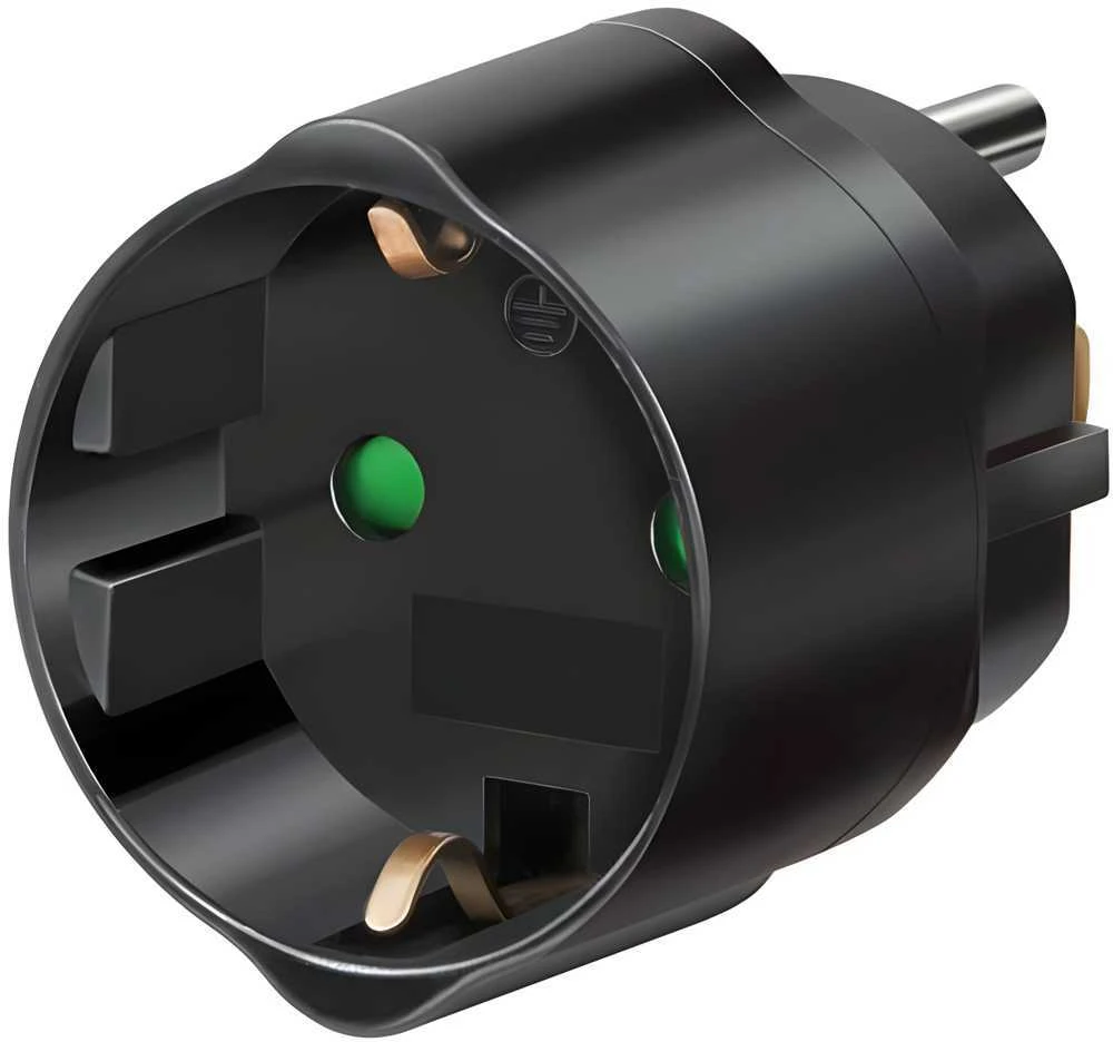 Elektros lizdo adapteris, JAV / Jap į ES , įžemintas, gyvūnų apsauga Brennenstuhl juodas / GT-473