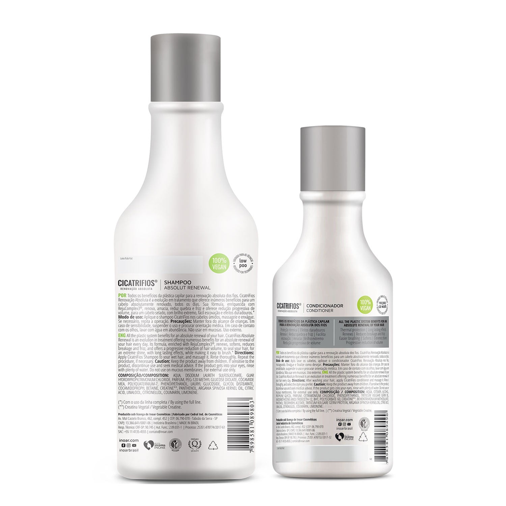 INOAR CicatriFios Duo Kit - šampūnas ir kondicionierius atkuriantis plauko struktūrą 500 ml + 250 ml
