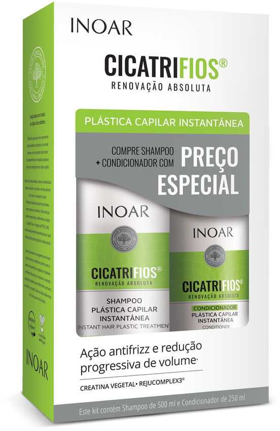 INOAR CicatriFios Duo Kit - šampūnas ir kondicionierius atkuriantis plauko struktūrą 500 ml + 250 ml