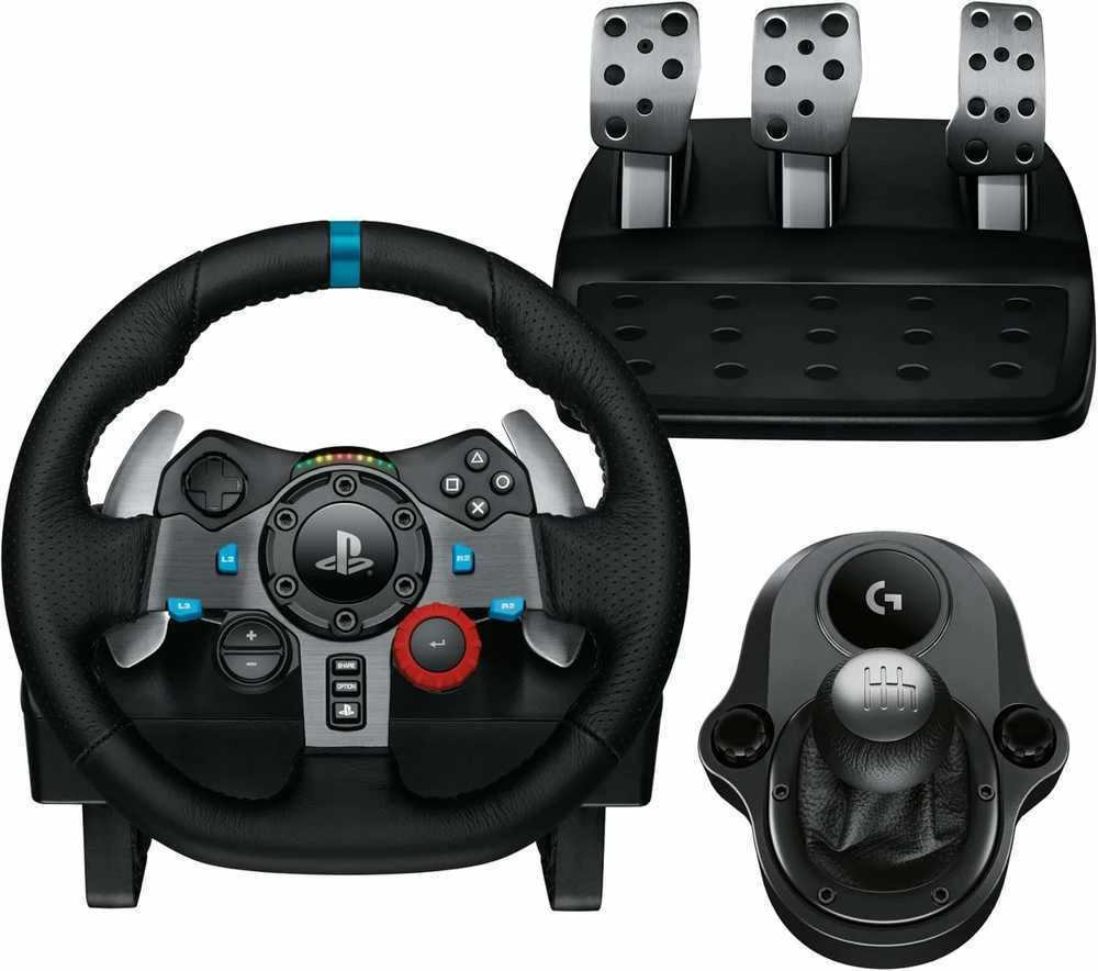 Logitech G29 SE Driving Force žaidimų vairas su pedalais, su „Force Feedback“ technologija + Logitech G Driving Force pavarų perjungimo svirtis, skirta PS5, PS4 ir PC (991-000557)
