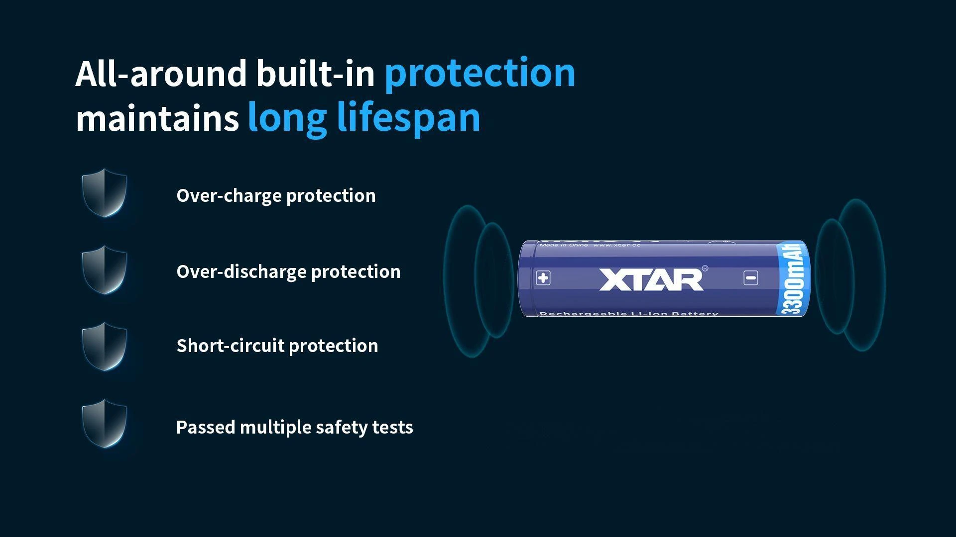 Xtar 3300mAh 3,6V 18650 akumuliatorius su PCB