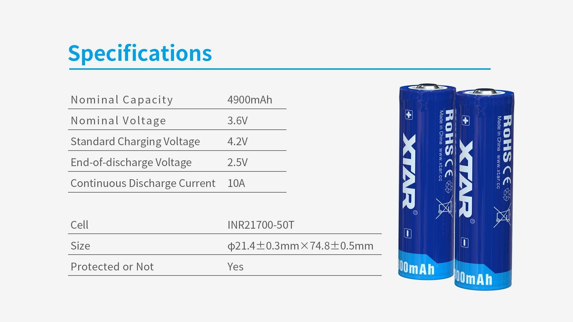 Xtar 4900mAh 3,6V 21700 akumuliatorius su PCB